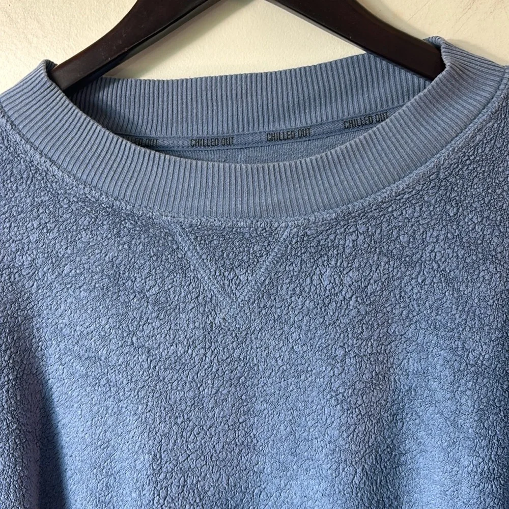 Aerie Cozy Good Vibes Oversized Crewneck Sweatshirt split sides, Blue XS lounge